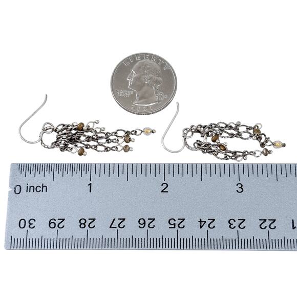 Estate Sterling Silver 925 Chain Fringe Crystal Dangle Earrings - Picture 6 of 7